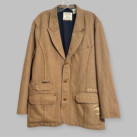 Triple Five Soul Jacket Mens Size XL Cotton Blazer Brown Windowpane Glen Check - Picture 1 of 8
